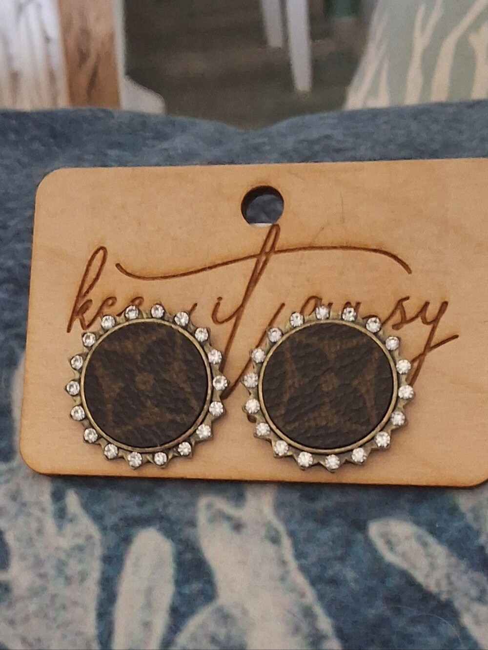 Trendy Keep it Gypsy Upcycled Leather Rhinestone Studded Earrings - NWT